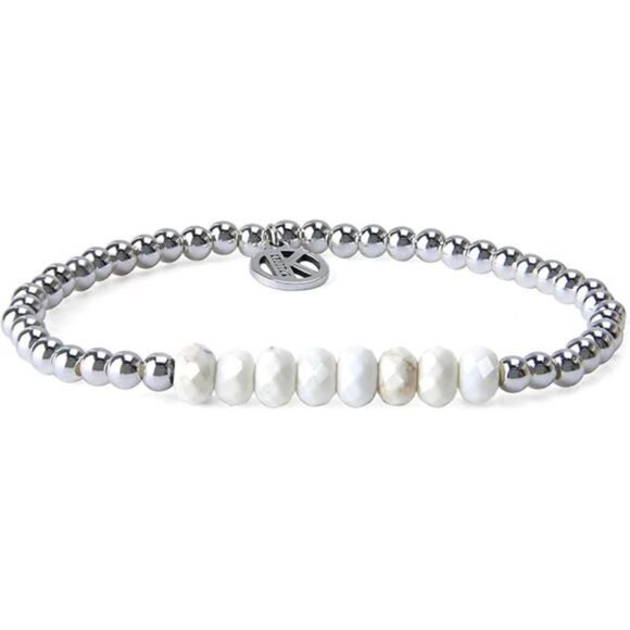 Silver Stretch Bracelet for Women - Crystal Turquoise Beaded Bracelet - Picture 4 of 4